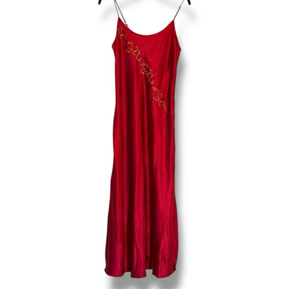 Oscar De La Renta Pink Label Slip Dress Chemise Red Satin Small Vintage Y2K